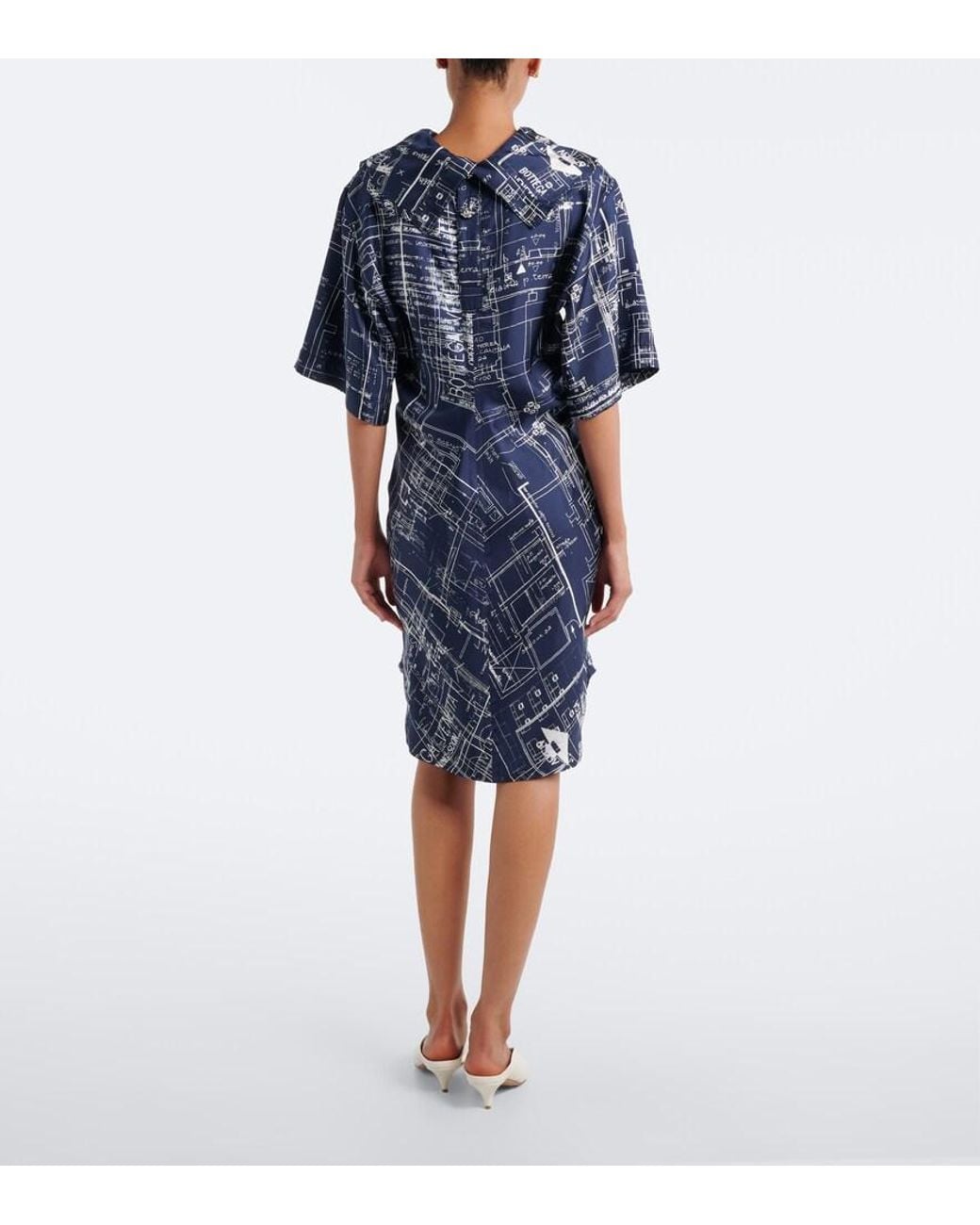 Bottega Veneta Blue Printed Silk Twill Midi Dress