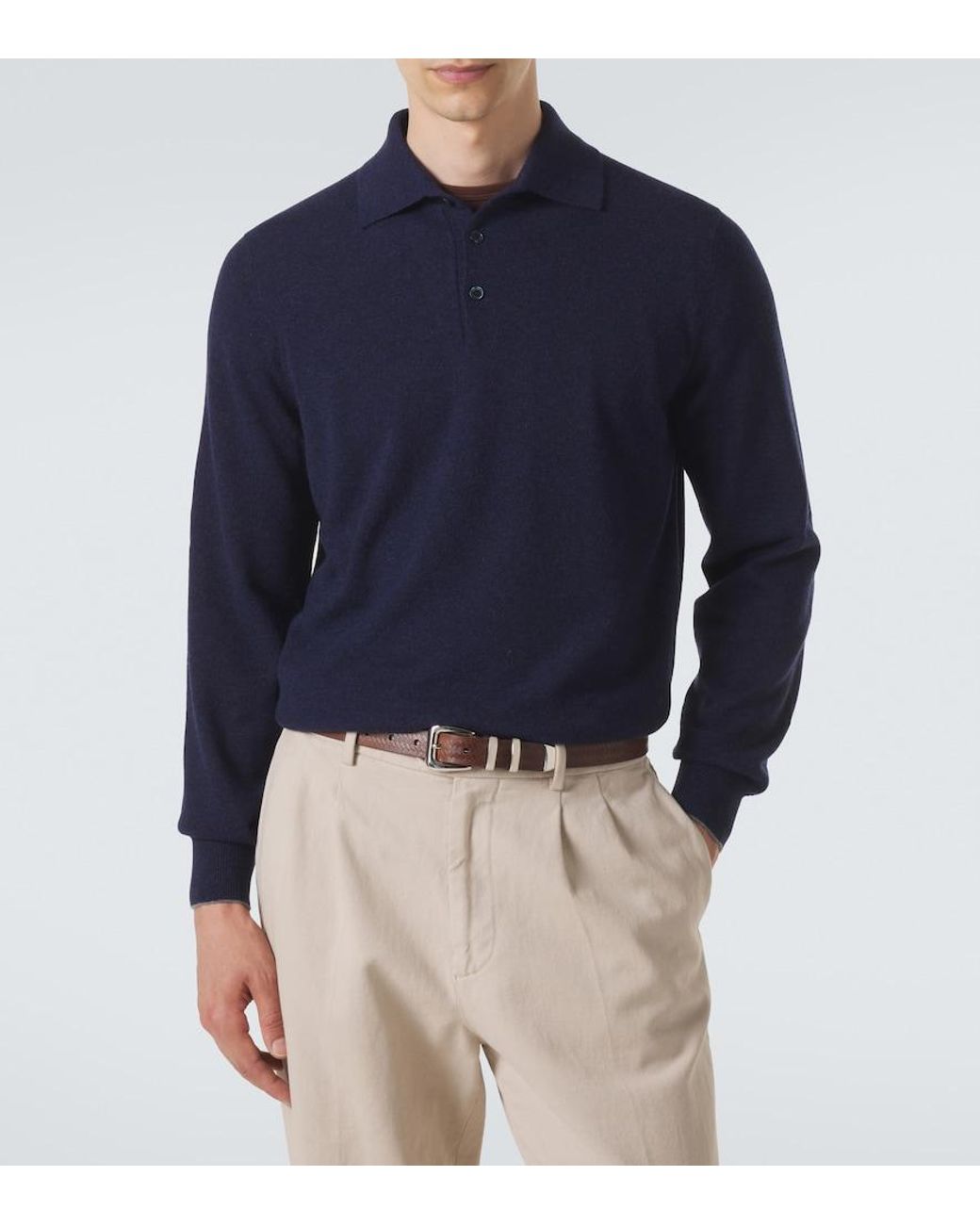 Brunello Cucinelli Blue Cashmere Polo Sweater for men