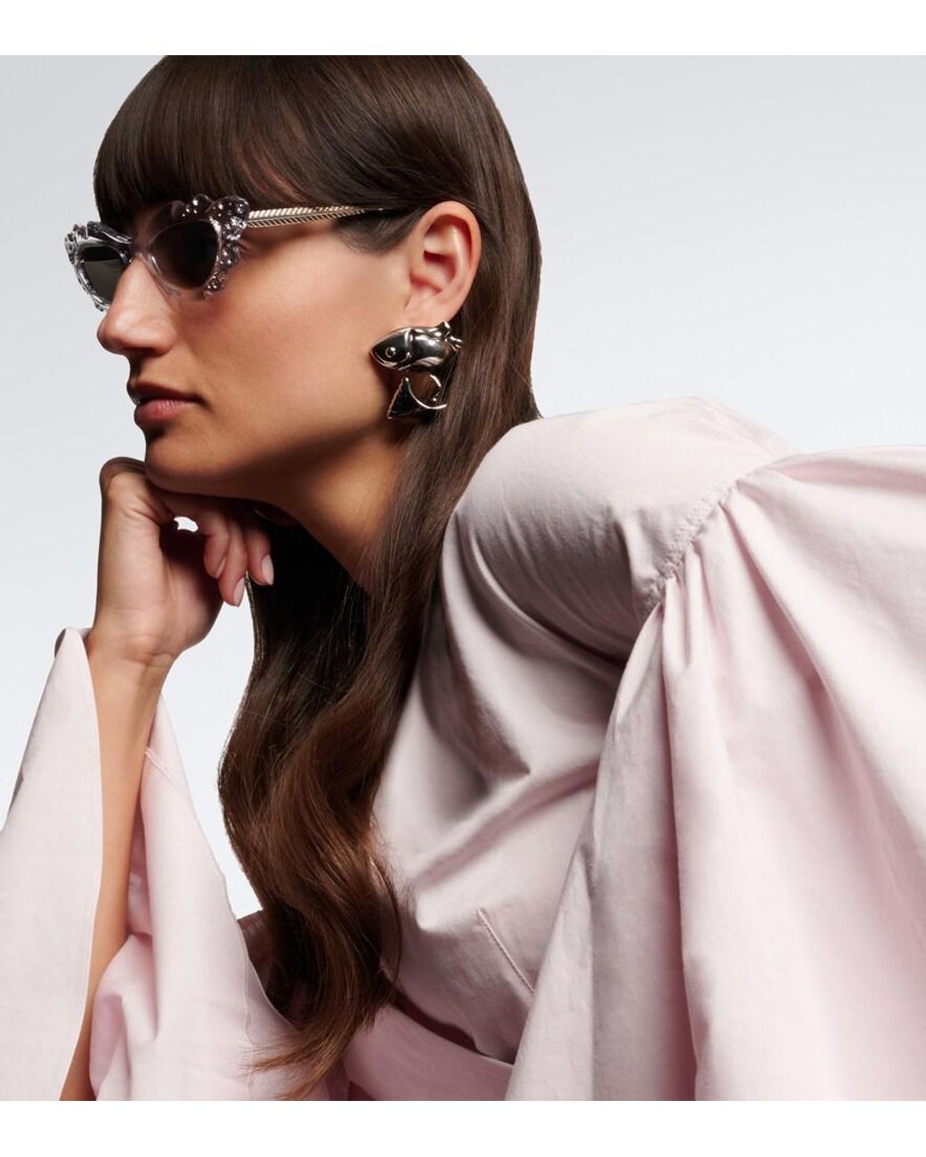 Aquazzura Gray Palm Babe Embellished Cat-Eye Sunglasses