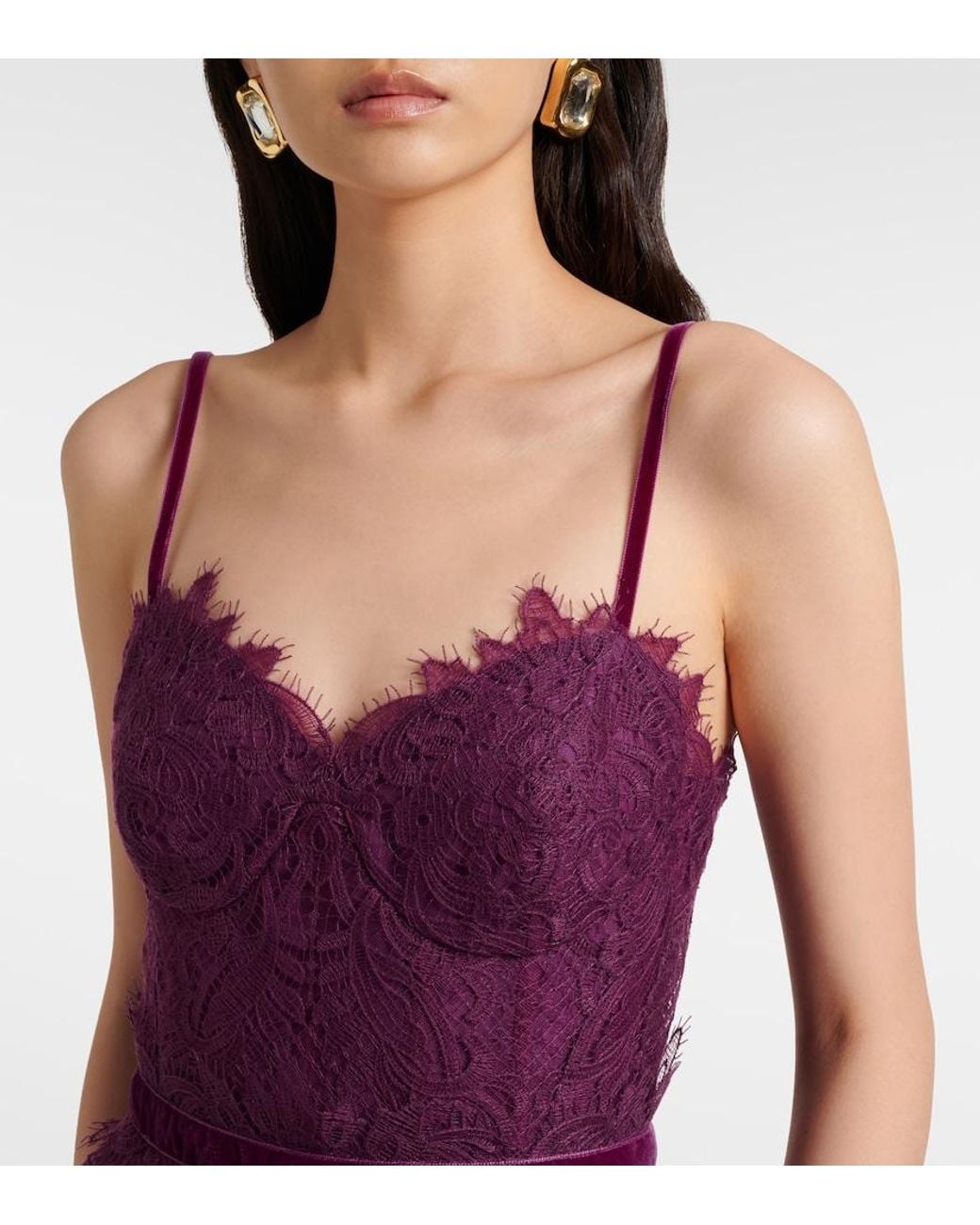 Costarellos Purple Belted Lace Gown