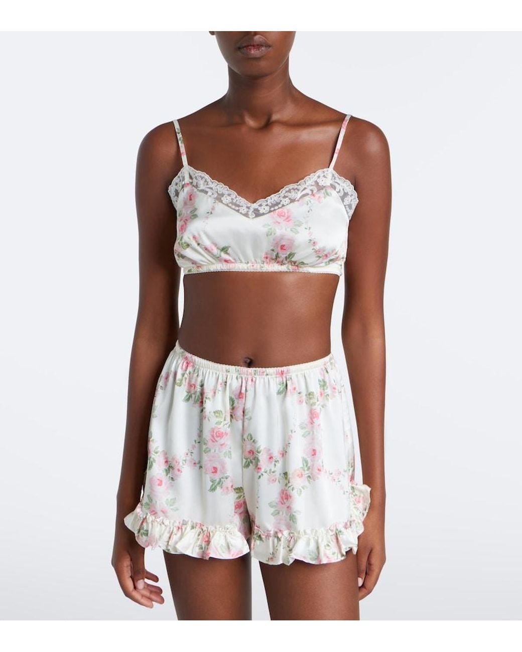 Simone Rocha White Floral Lace-Trimmed Satin Bralette