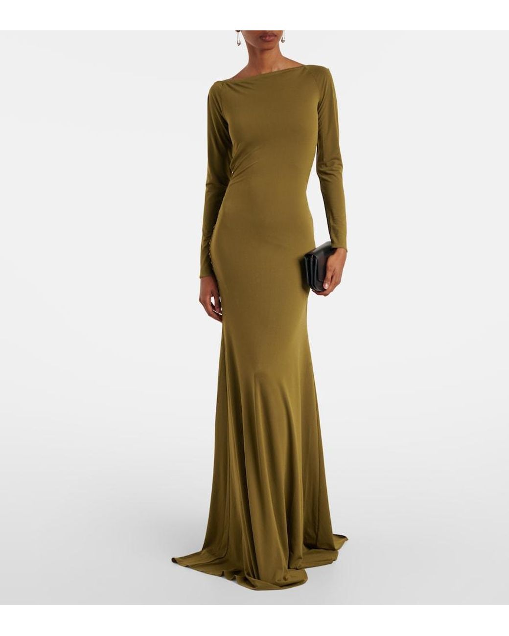 Alex Perry Green Draped Open-Back Crepe Jersey Gown