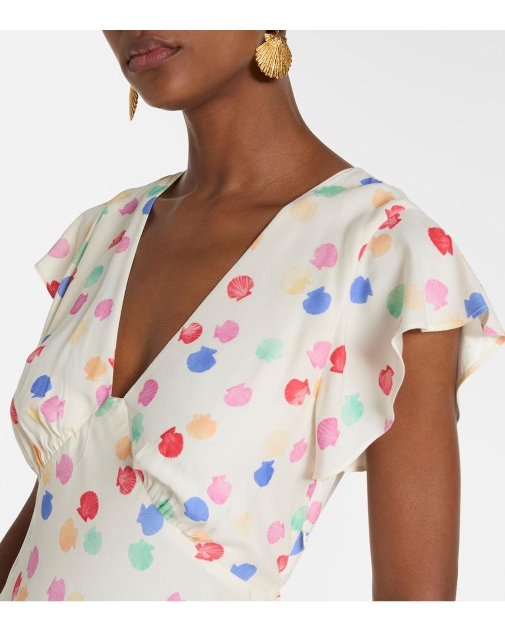 Rixo White Meena Polka-Dot Tiered Maxi Dress