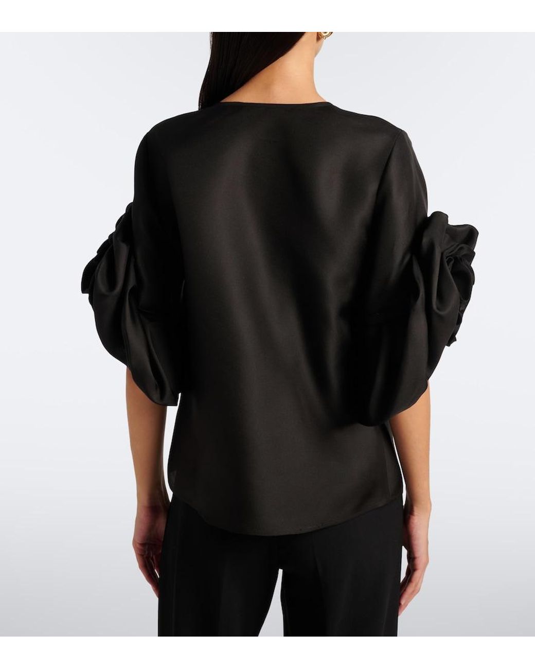 Carolina Herrera Black Floral-Applique Silk Top