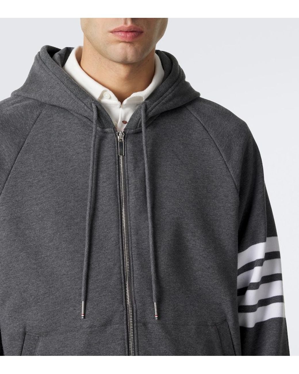 Thom Browne Gray 4-Bar Cotton Jersey Zip-Up Hoodie for men