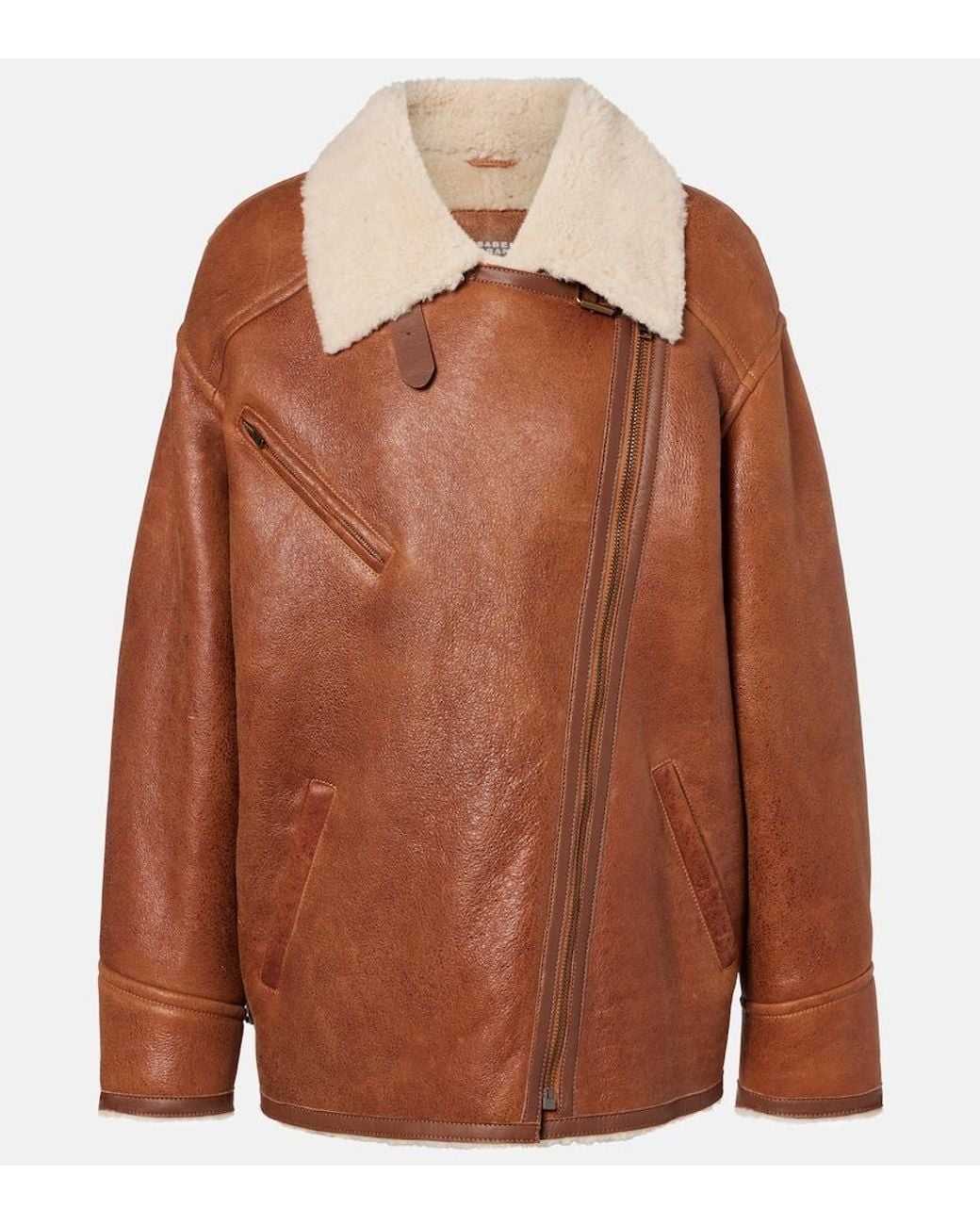 Isabel Marant Brown Adelina Shearling-Trimmed Leather Jacket