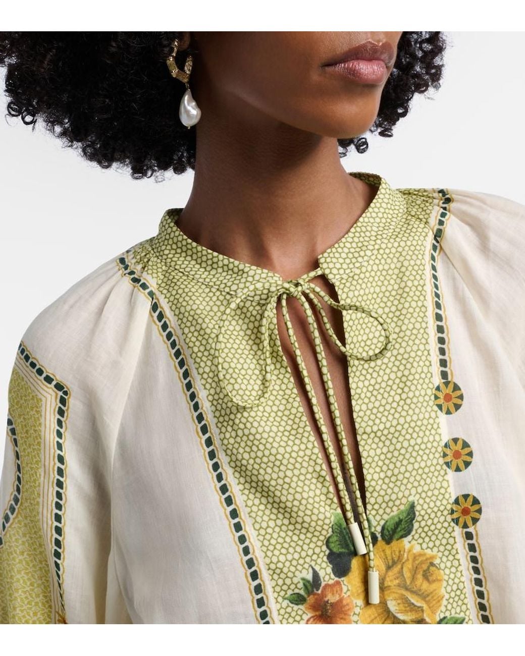 ALÉMAIS Metallic Dixie Printed Ramie Blouse
