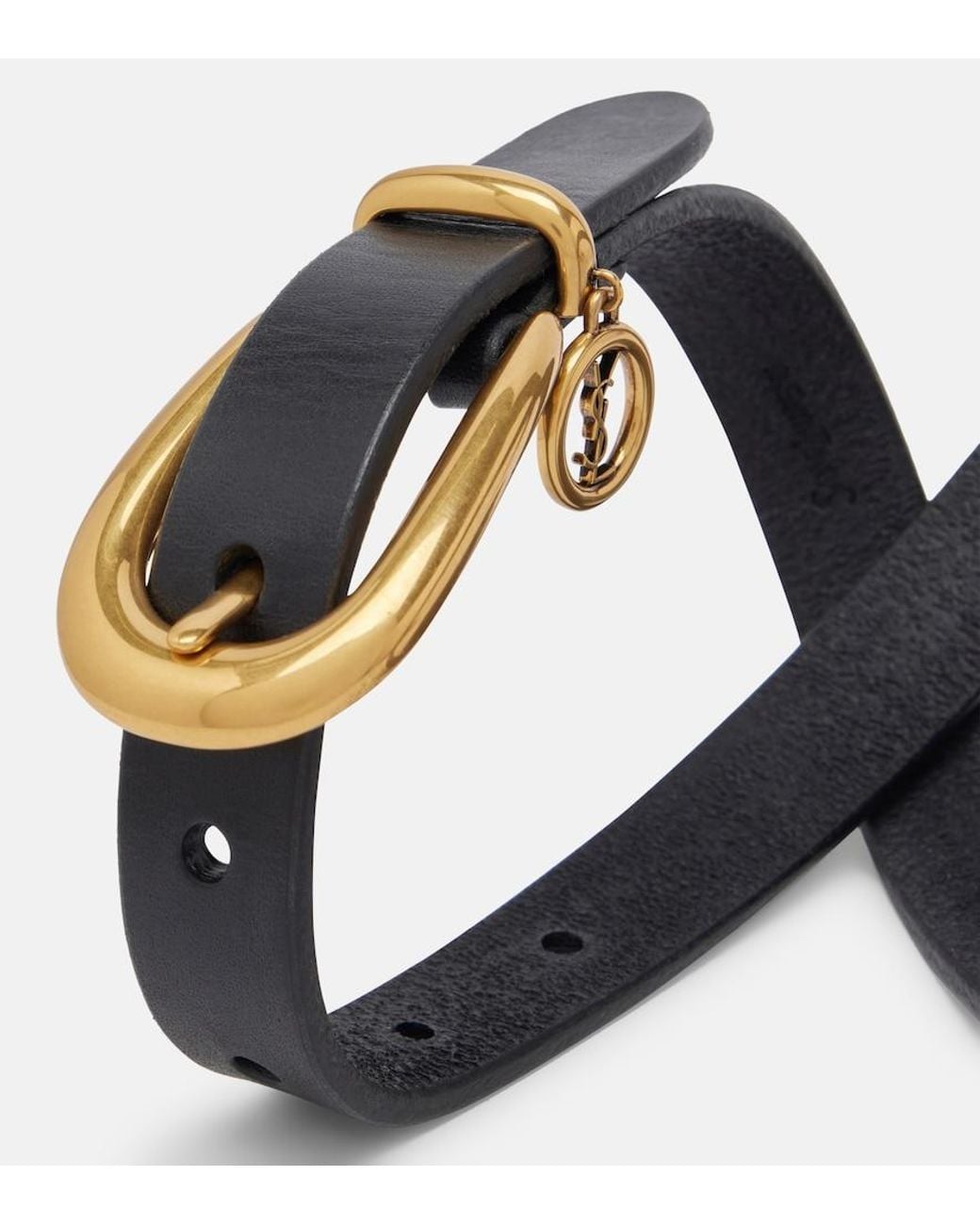 Saint Laurent Black Cassandre Leather Belt