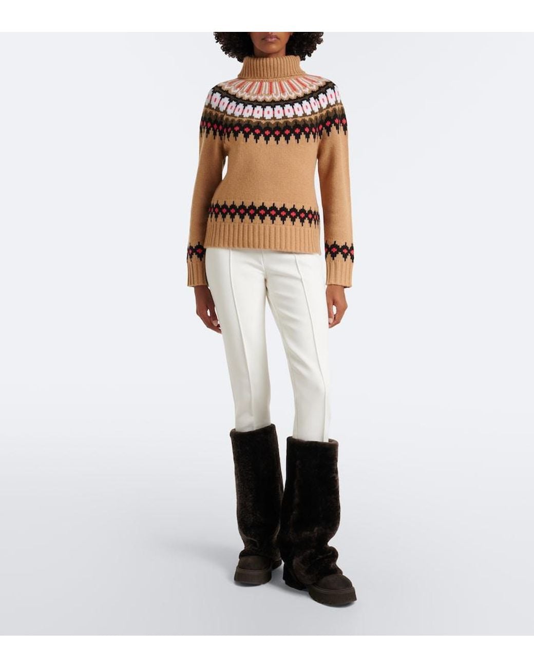 Bogner Brown Ingrid Fair Isle Cashmere Turtleneck Sweater