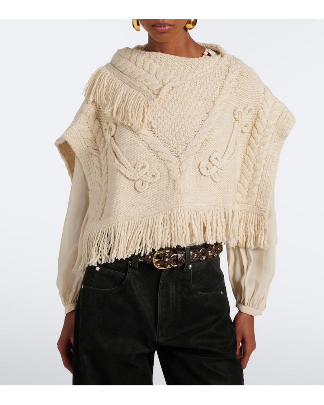 Isabel Marant Natural Kacie Cable-Knit Wool-Blend Poncho