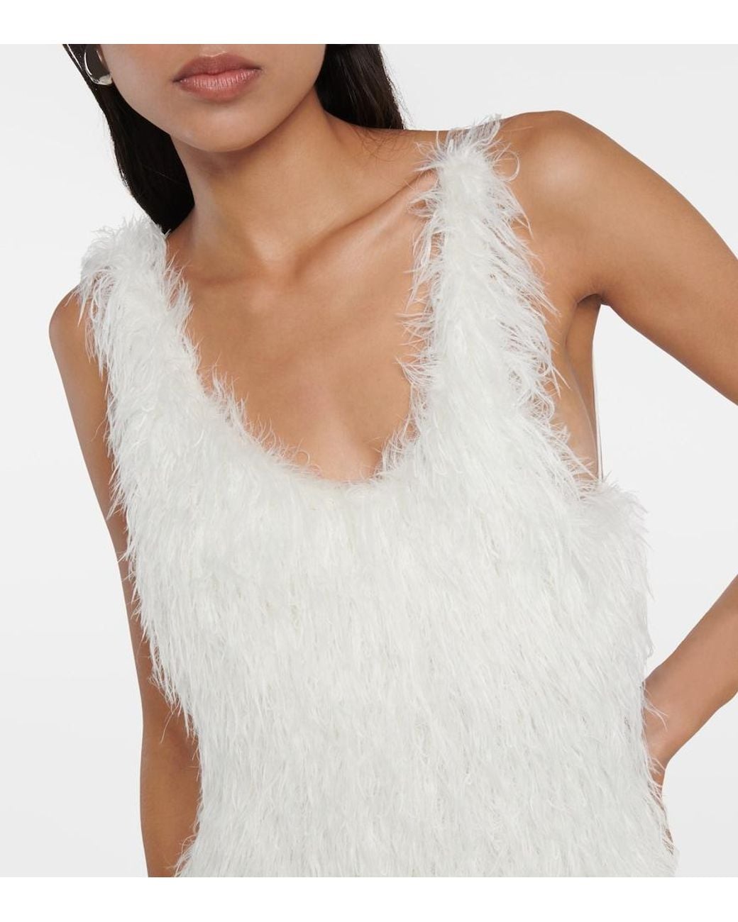 Abito Corto Con Piume di Coperni in White