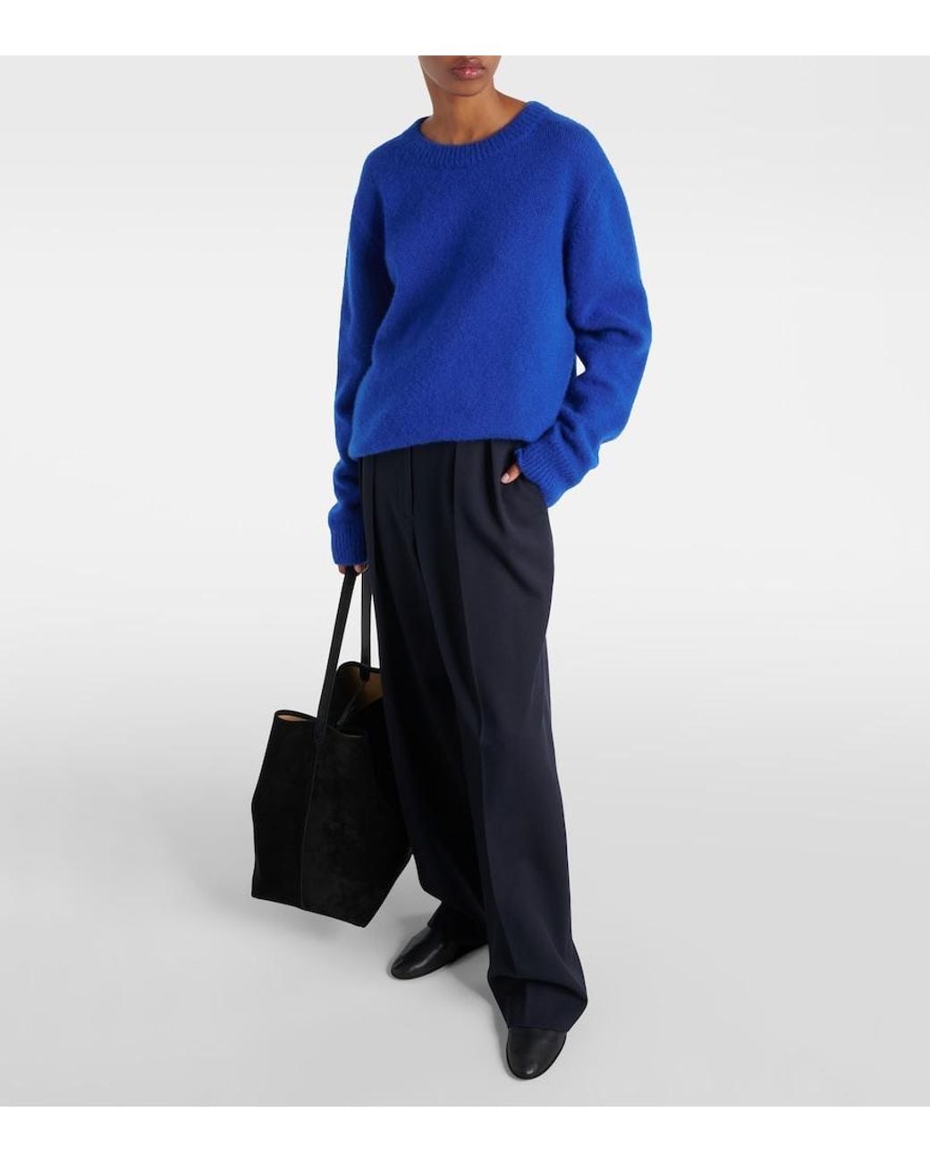 The Row Blue Igor Low-Rise Wool Wide-Leg Pants