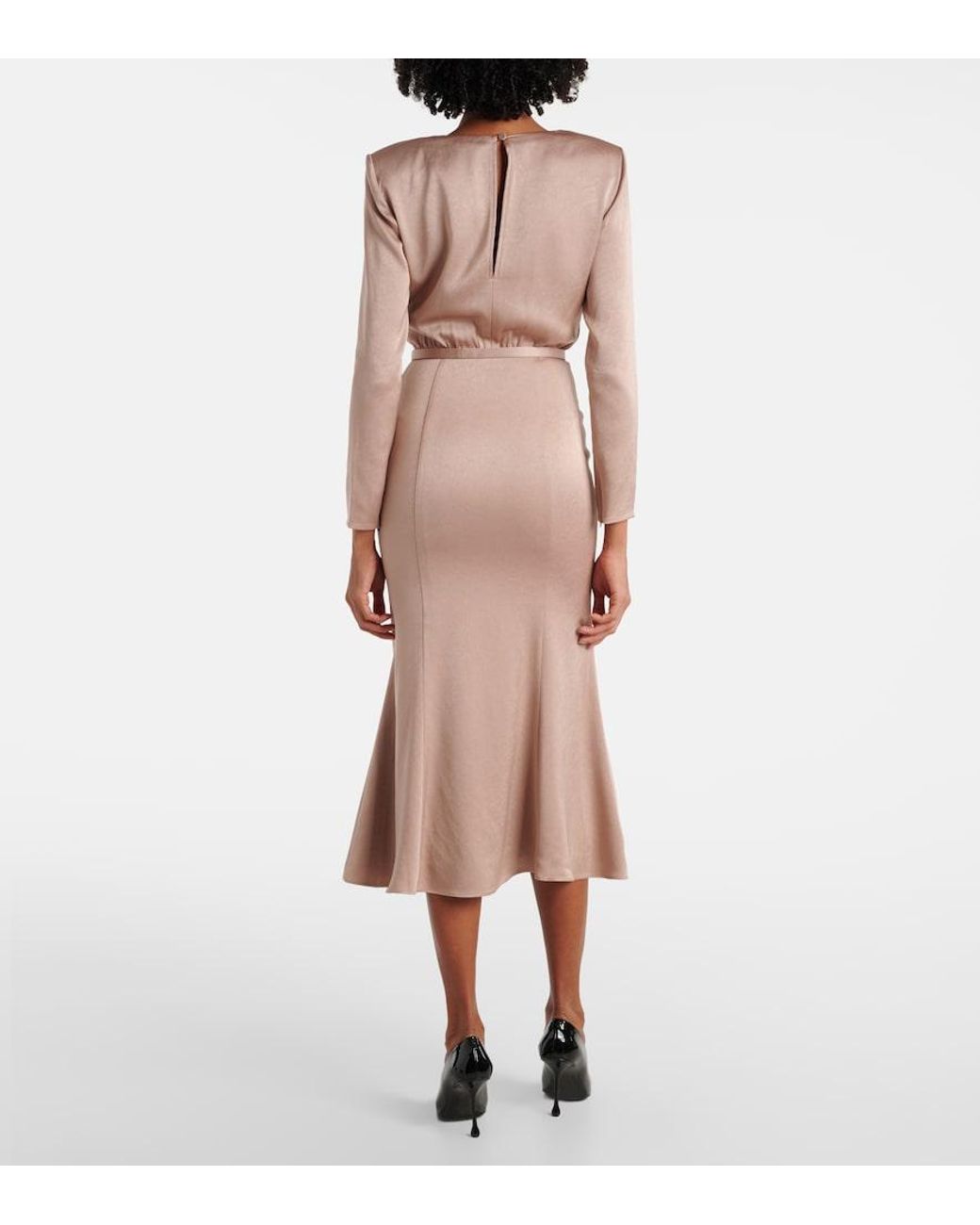 Roland Mouret Pink Belted Satin Crepe Midi Dress