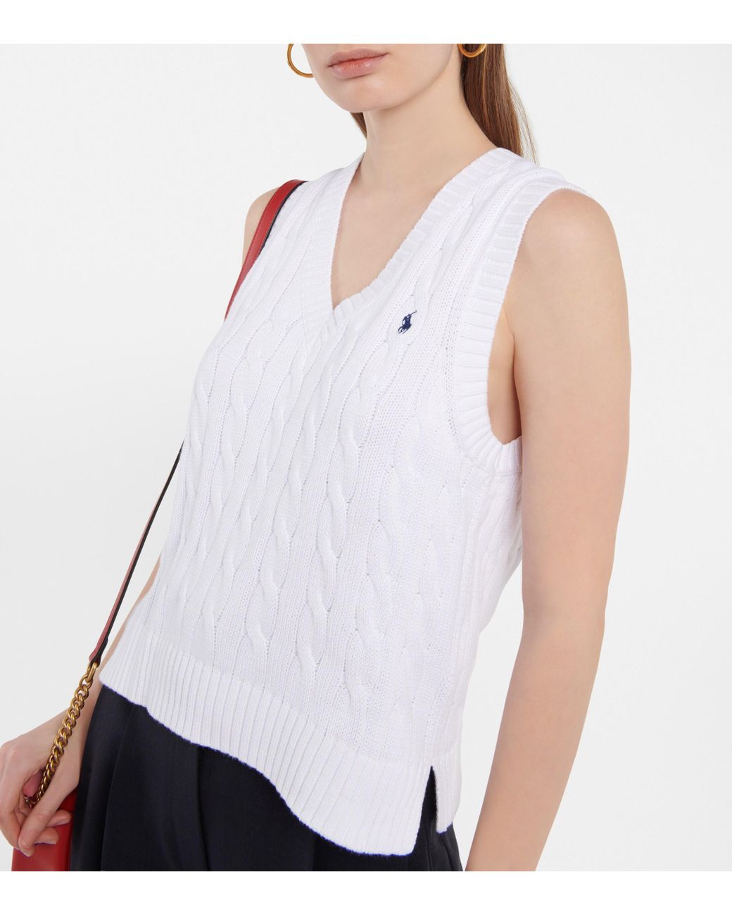 Polo Ralph Lauren V-neck Cable-knit Cotton Sleeveless Jumper in White |  Lyst Canada