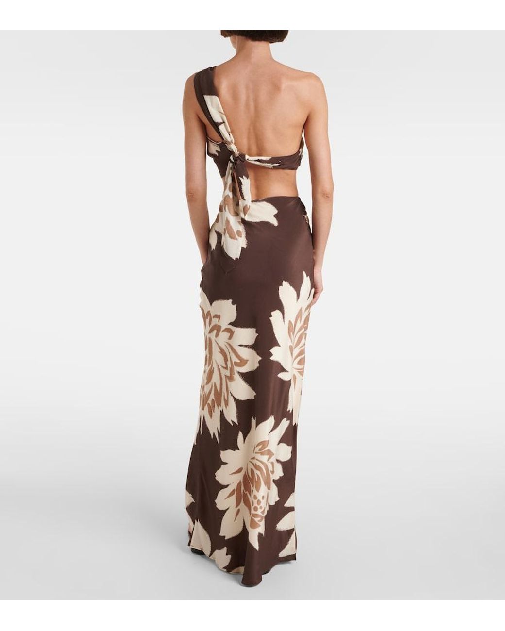Sir Brown Floral One-Shoulder Silk Satin Top