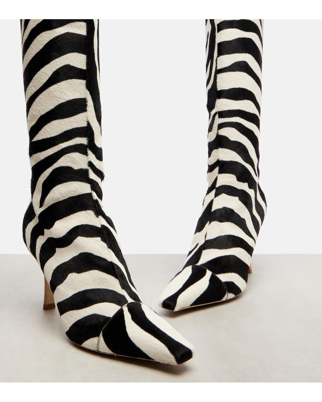Jimmy Choo Black X Conner Ives Gloria 85 Pony Hair Zebra Knee-High Boots
