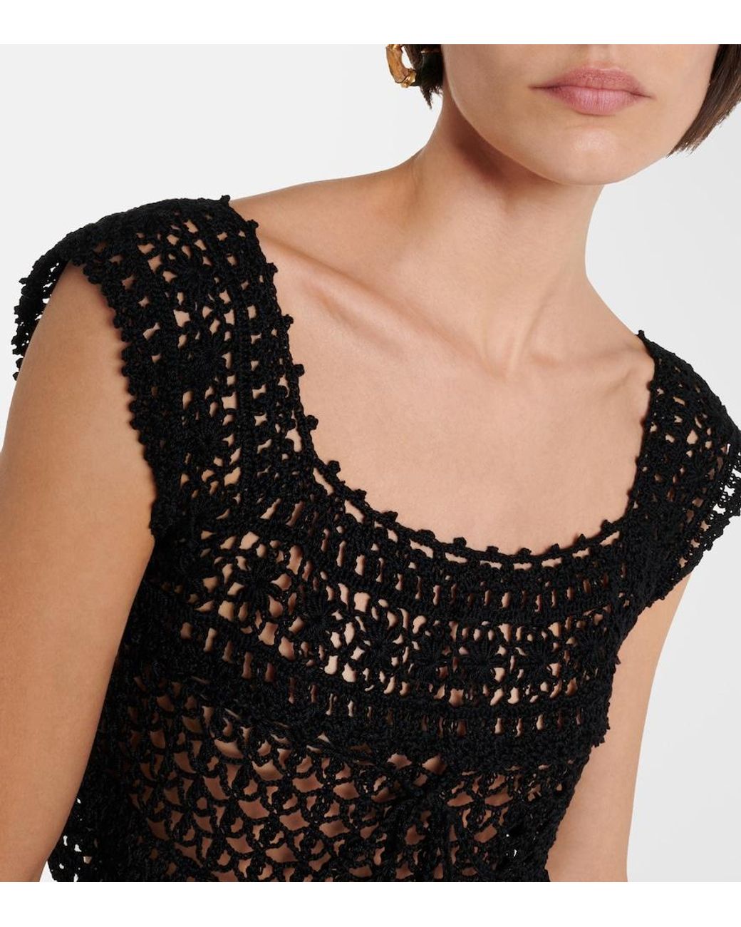 Anna Kosturova Black Cotton Crochet Crop Top