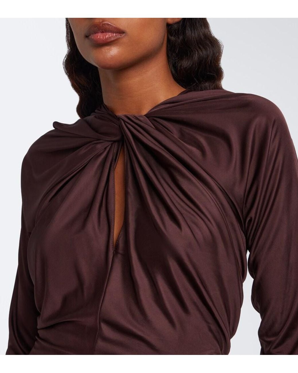 Balmain Brown Draped Satin Bodysuit