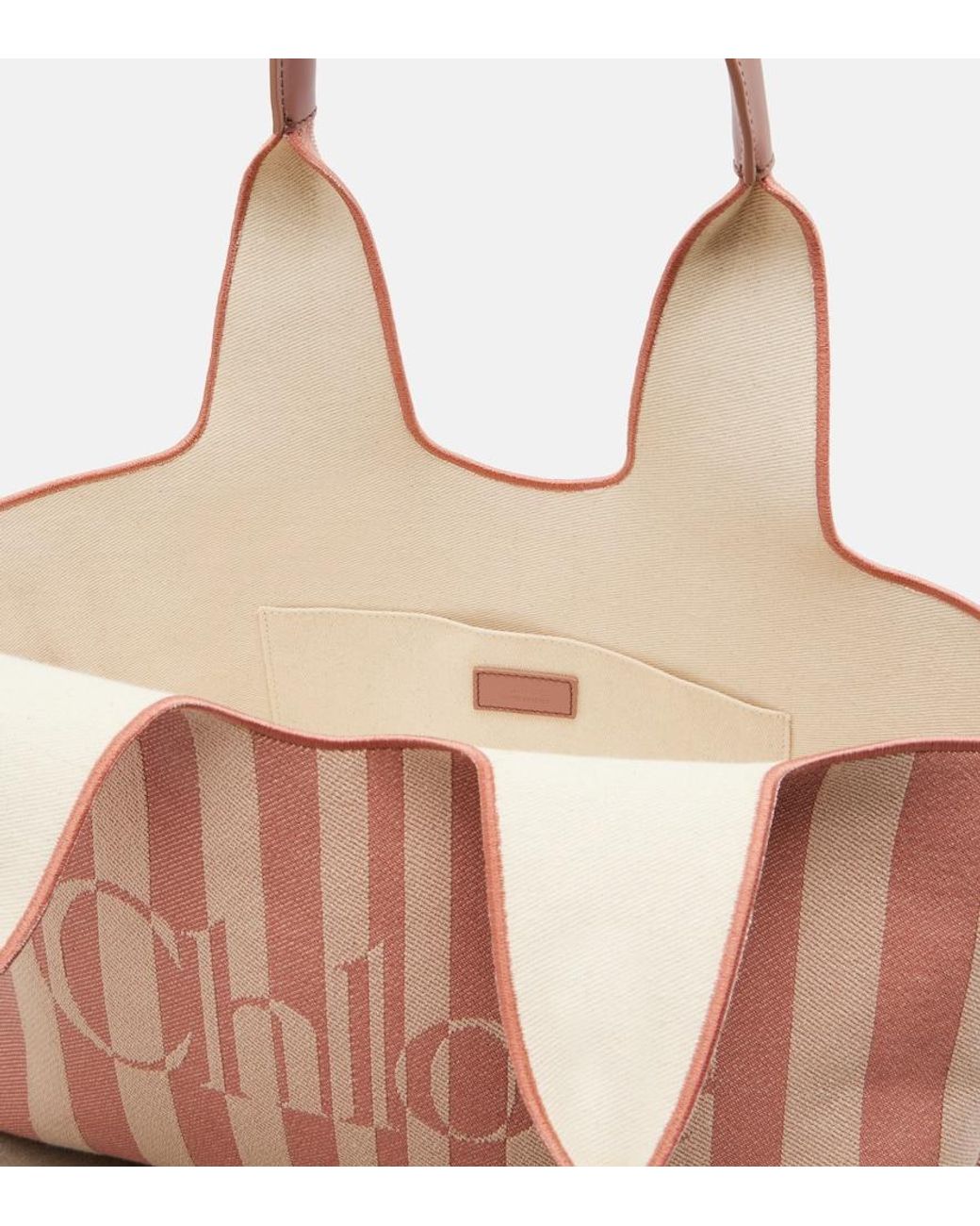 Chloé Pink Stripy Large Logo Canvas Tote Bag
