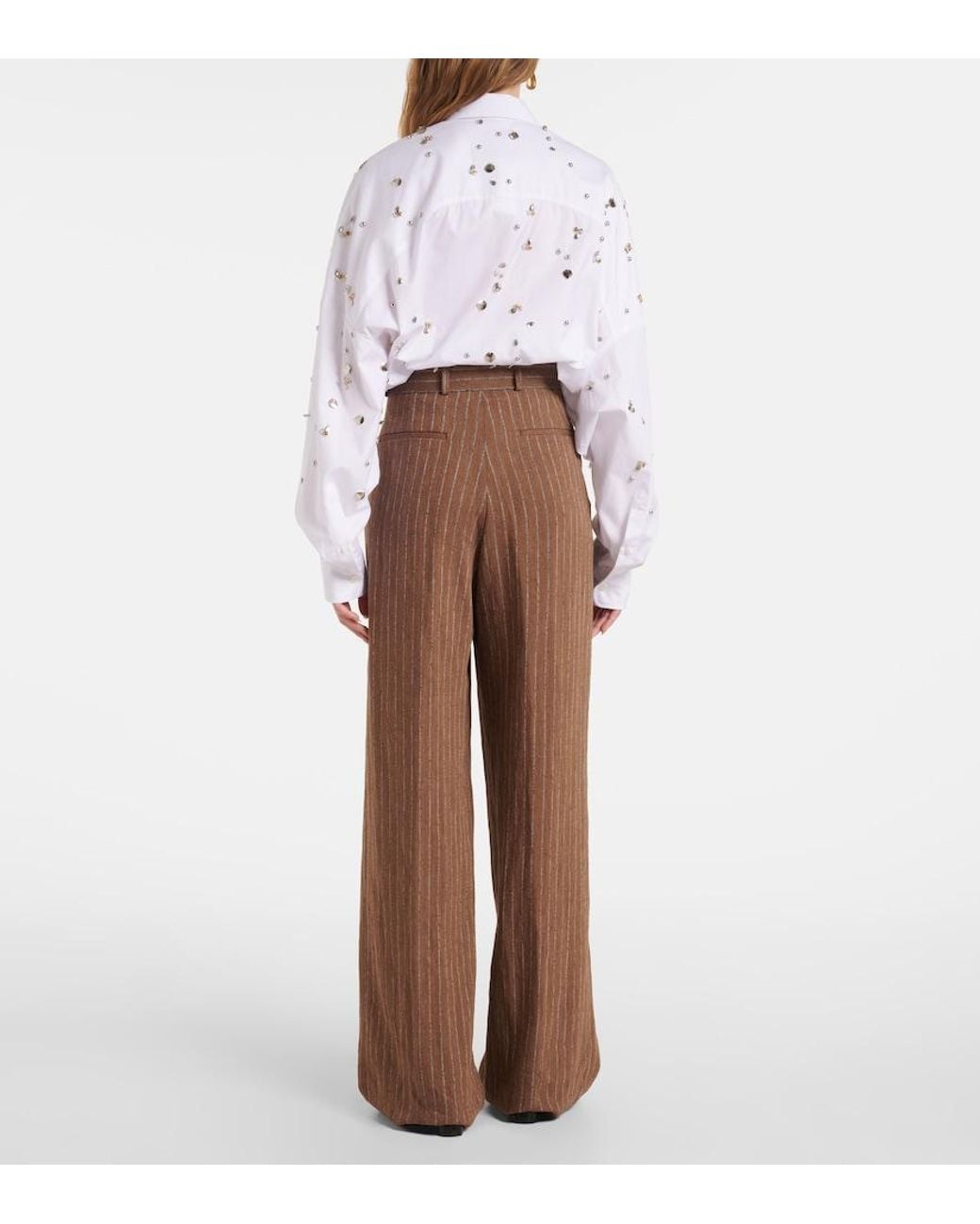 Dries Van Noten Brown Linen-Blend Wide-Leg Pants
