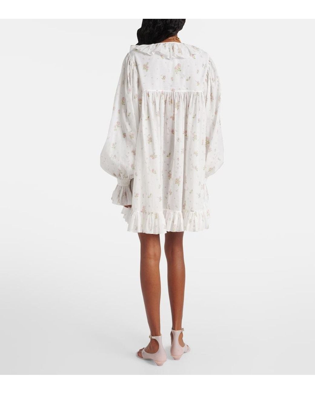 Chloé White Printed Ruffled Cotton Minidress