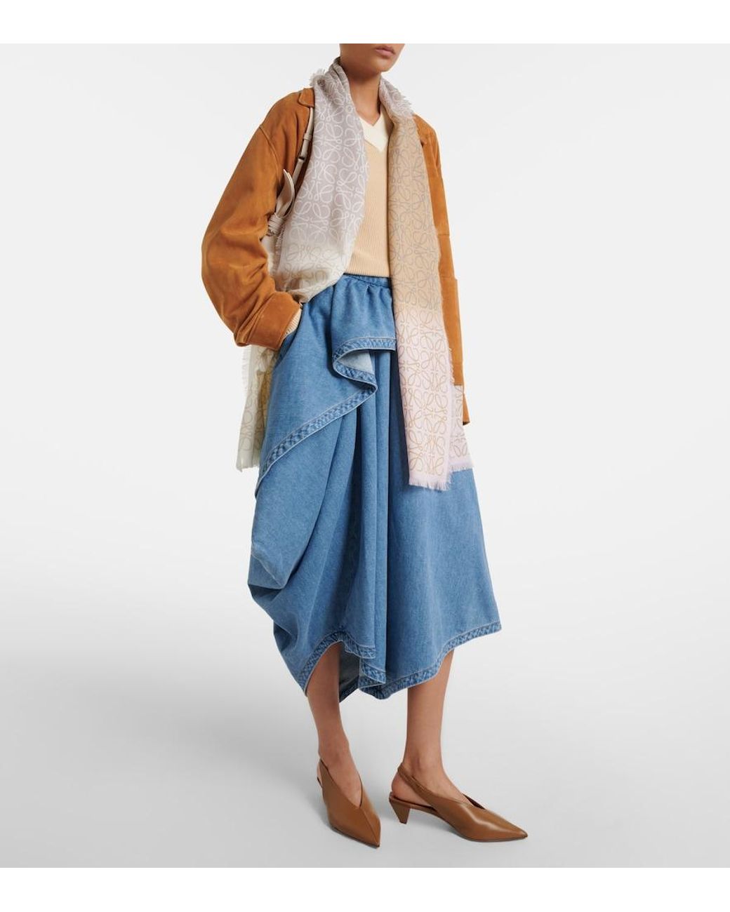Loewe White Anagram Wool, Silk And Cashmere Scarf