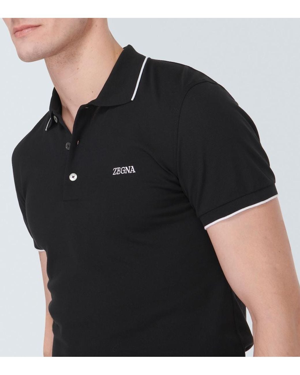 Zegna Black Cotton-Blend Polo Shirt for men