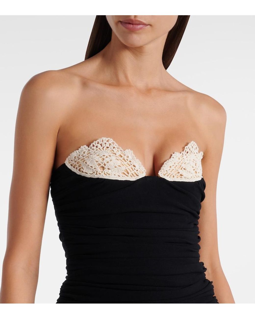 Magda Butrym Black Crochet-Trimmed Jersey Cocktail Dress