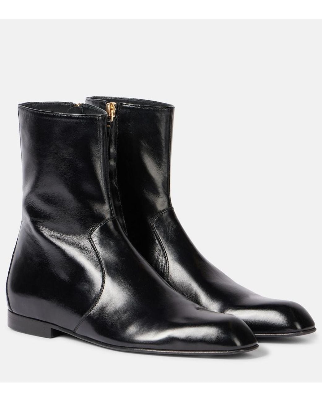 Khaite Black Colt Leather Ankle Boots