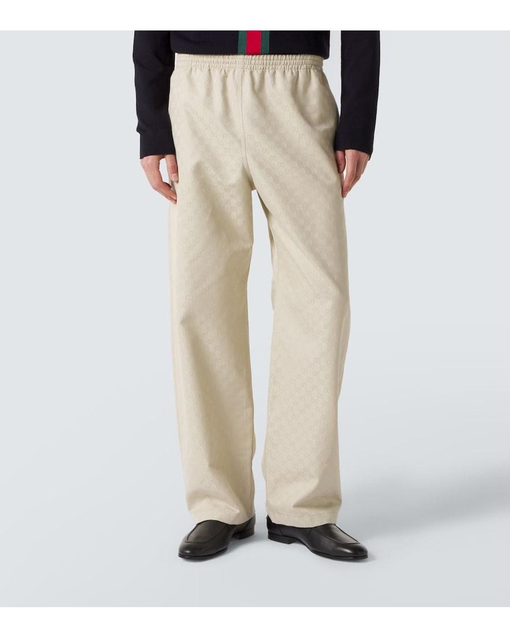 Gucci Natural Gg Cotton Canvas Straight Pants for men