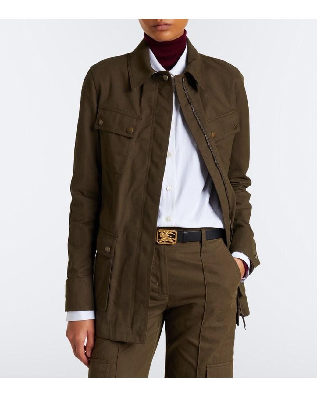 Burberry Green Belted Cotton-Blend Jacket