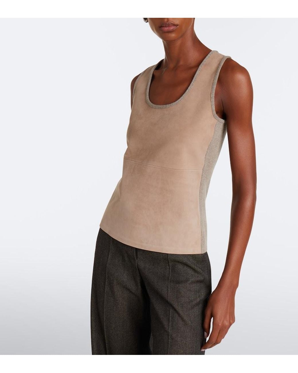 Max Mara Brown Wool And Cashmere-Paneled Suede Top
