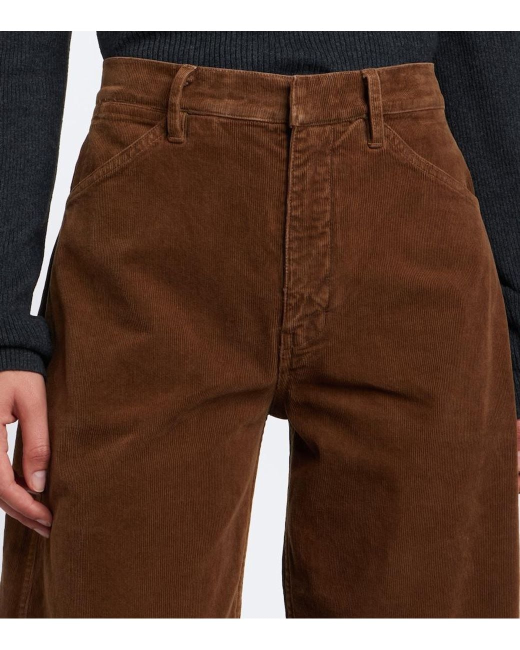 Nili Lotan Brown Tribeca Corduroy Barrel-Leg Pants