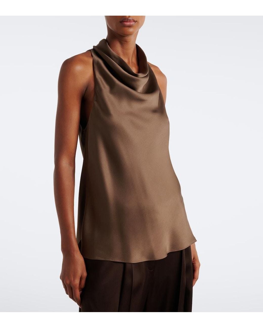 Brunello Cucinelli Brown Draped Silk Top