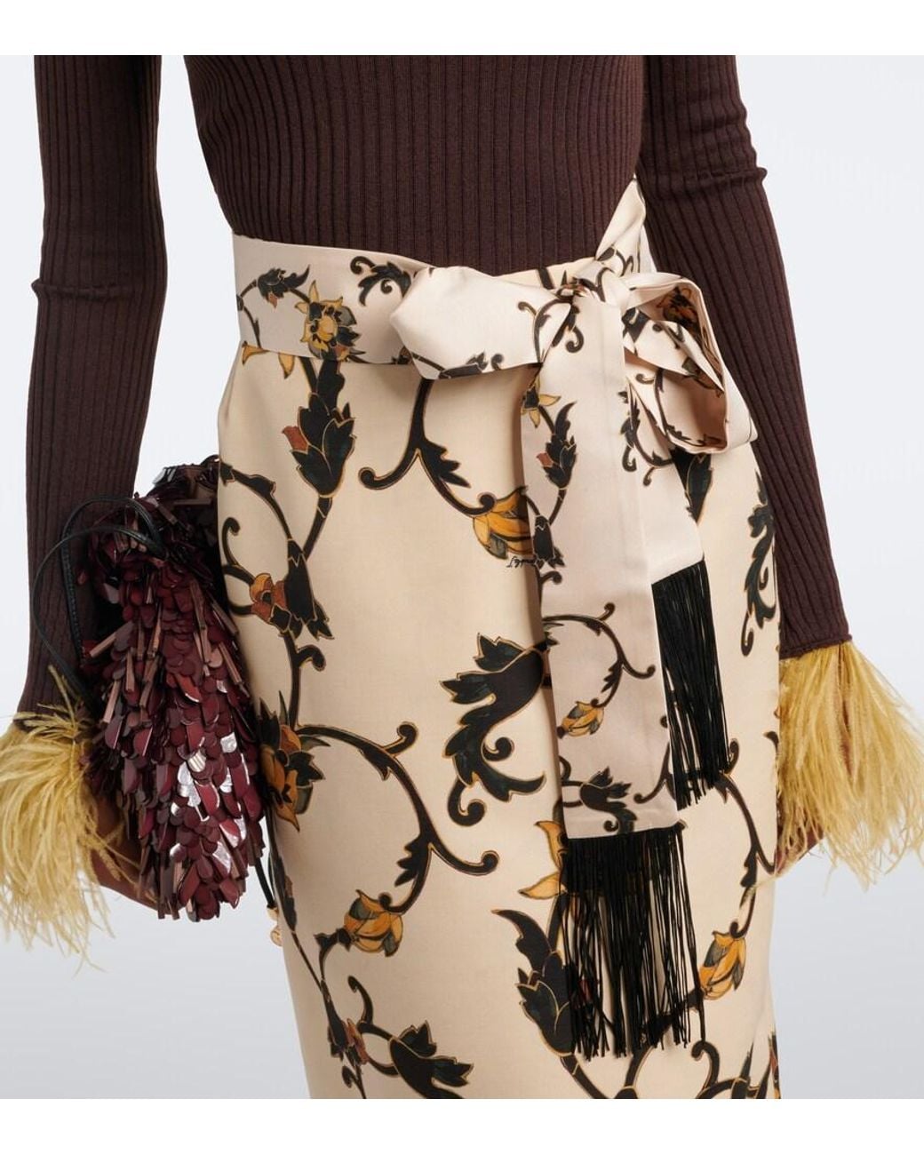 LaDoubleJ Metallic Printed Fringed Silk Twill Scarf