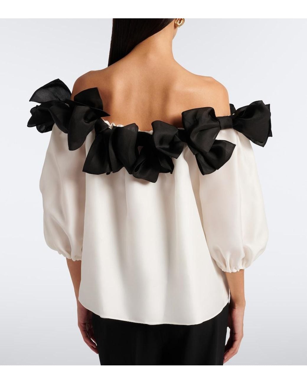 Carolina Herrera Black Bow-Detail Off-Shoulder Silk Top