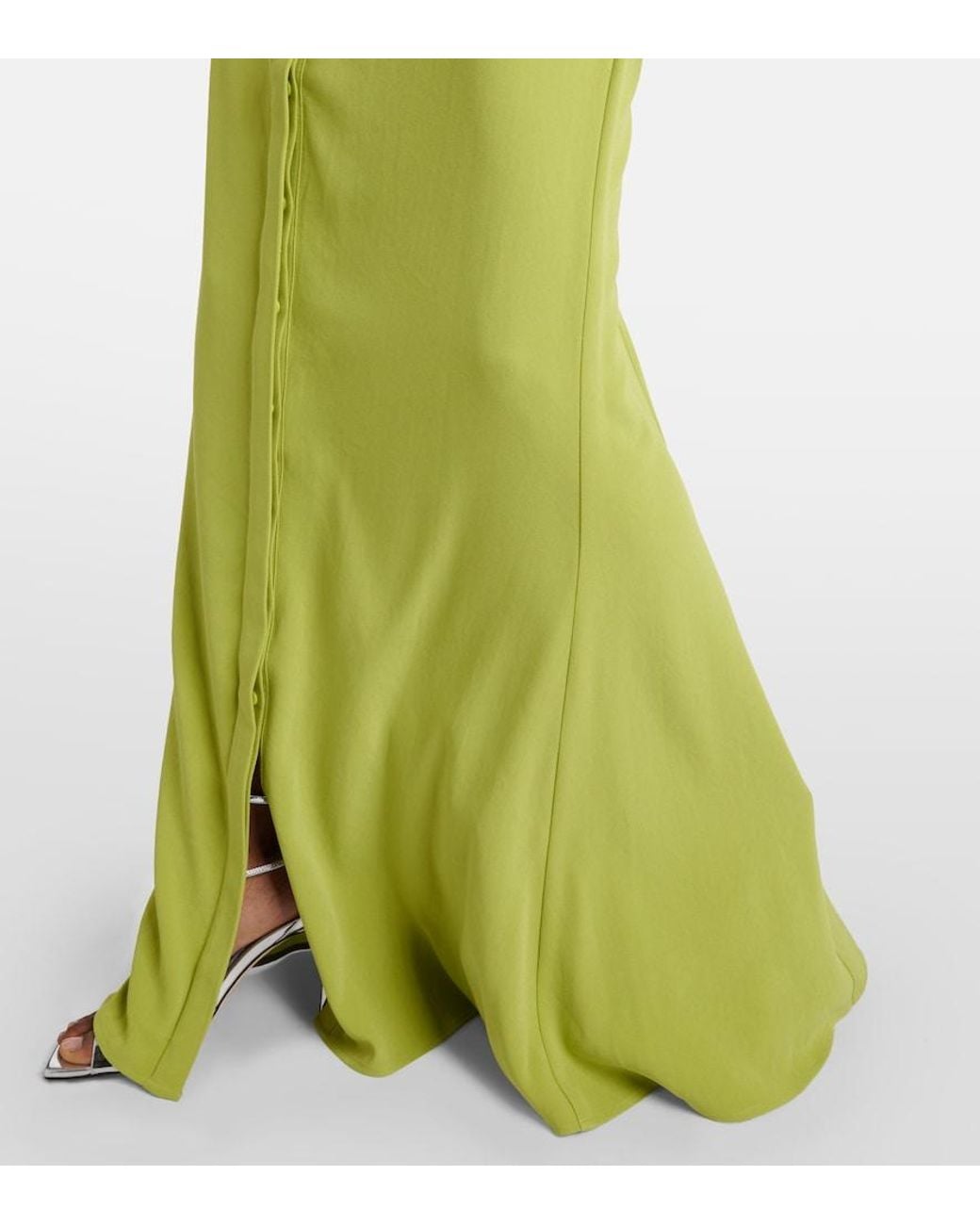 Roland Mouret Green Feather-Trimmed Crepe Satin Shirt Dress