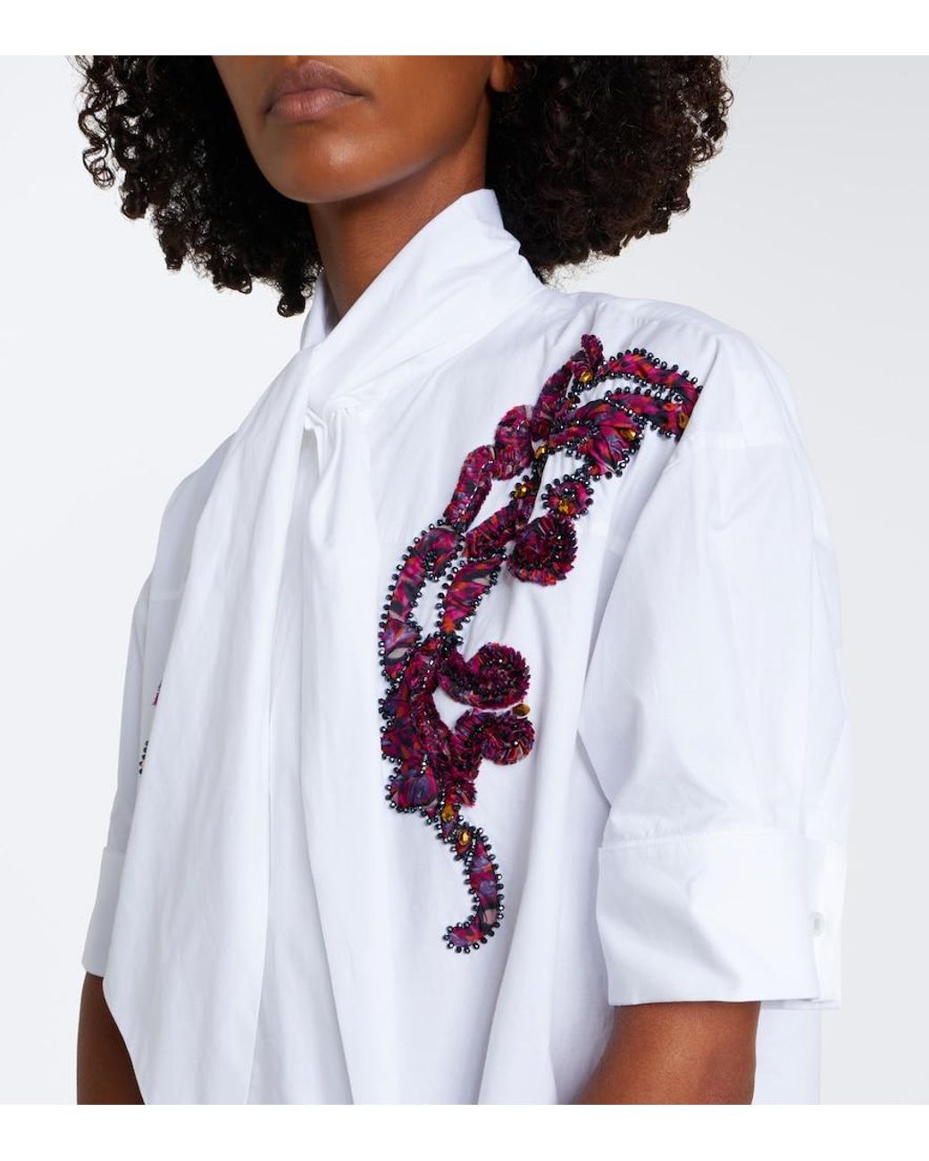Dries Van Noten White Embroidered Cotton Poplin Midi Dress
