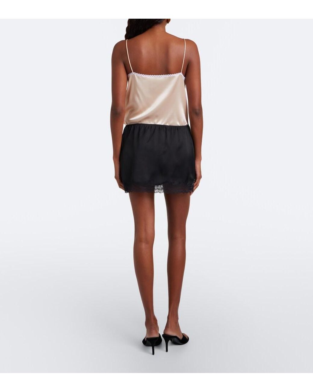 Magda Butrym Black Lace-Trimmed Silk Satin Miniskirt
