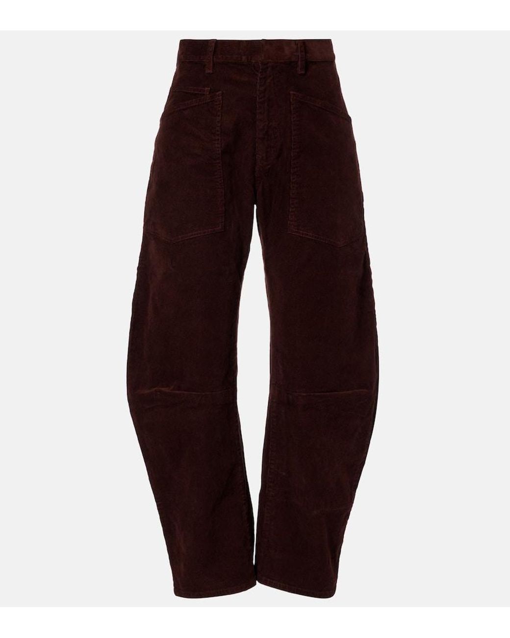 Nili Lotan Red Shon Mid-Rise Barrel-Leg Pants