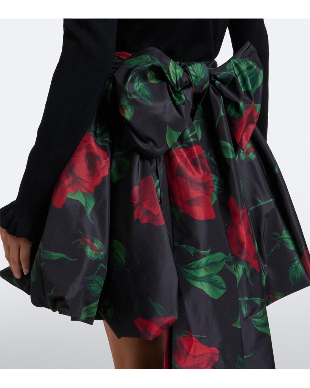 Blumarine Green Bow-Detail Floral Taffeta Miniskirt