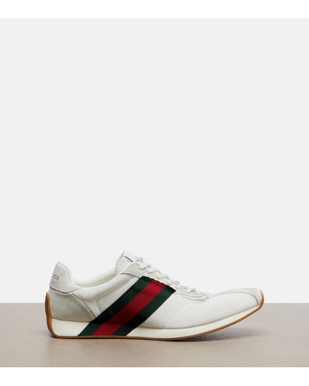 Gucci White Tempo Suede-Trimmed Sneakers