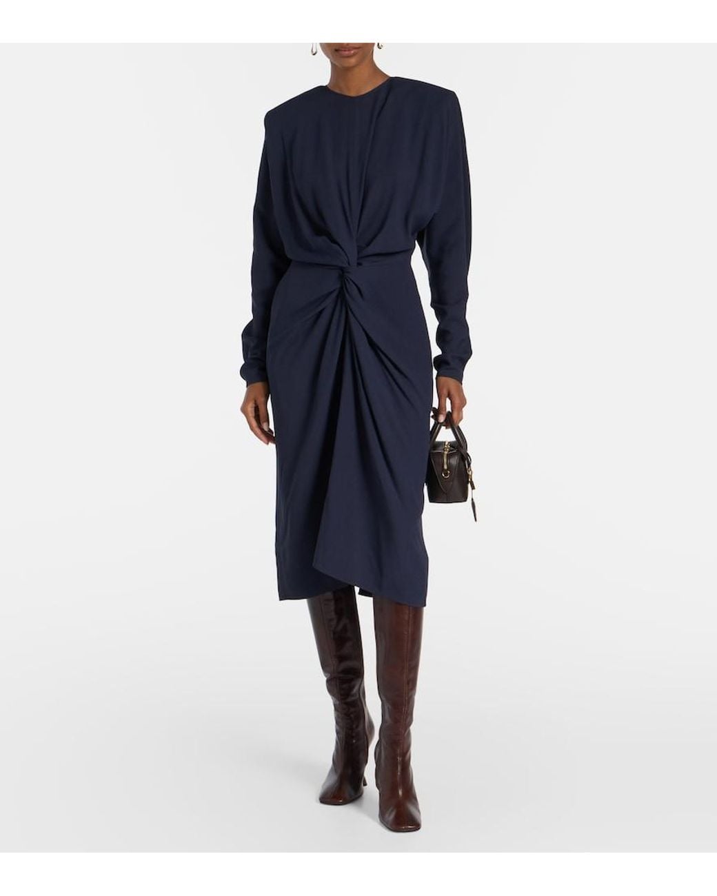 Stella McCartney Blue Gathered Satin Midi Dress