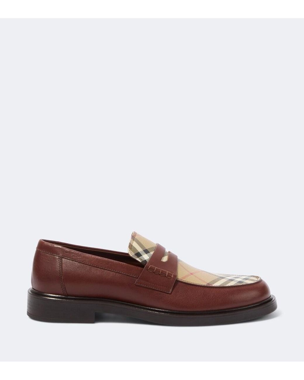 Burberry Brown Check Leather Penny Loafers for men