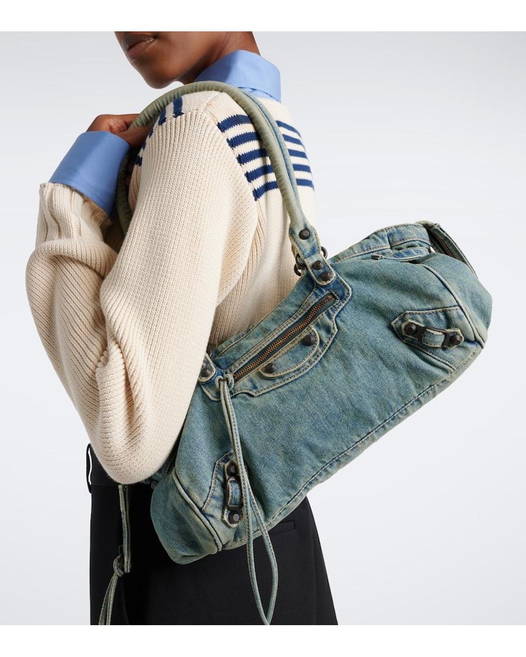 Balenciaga Blue Le City East-West Denim Shoulder Bag