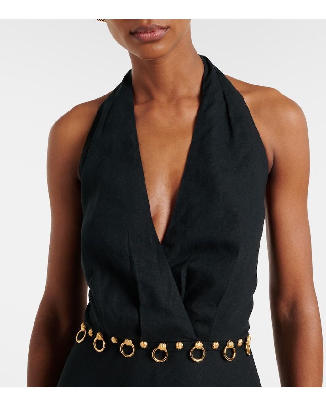 ViX Black Hailey Halterneck Linen-Blend Midi Dress