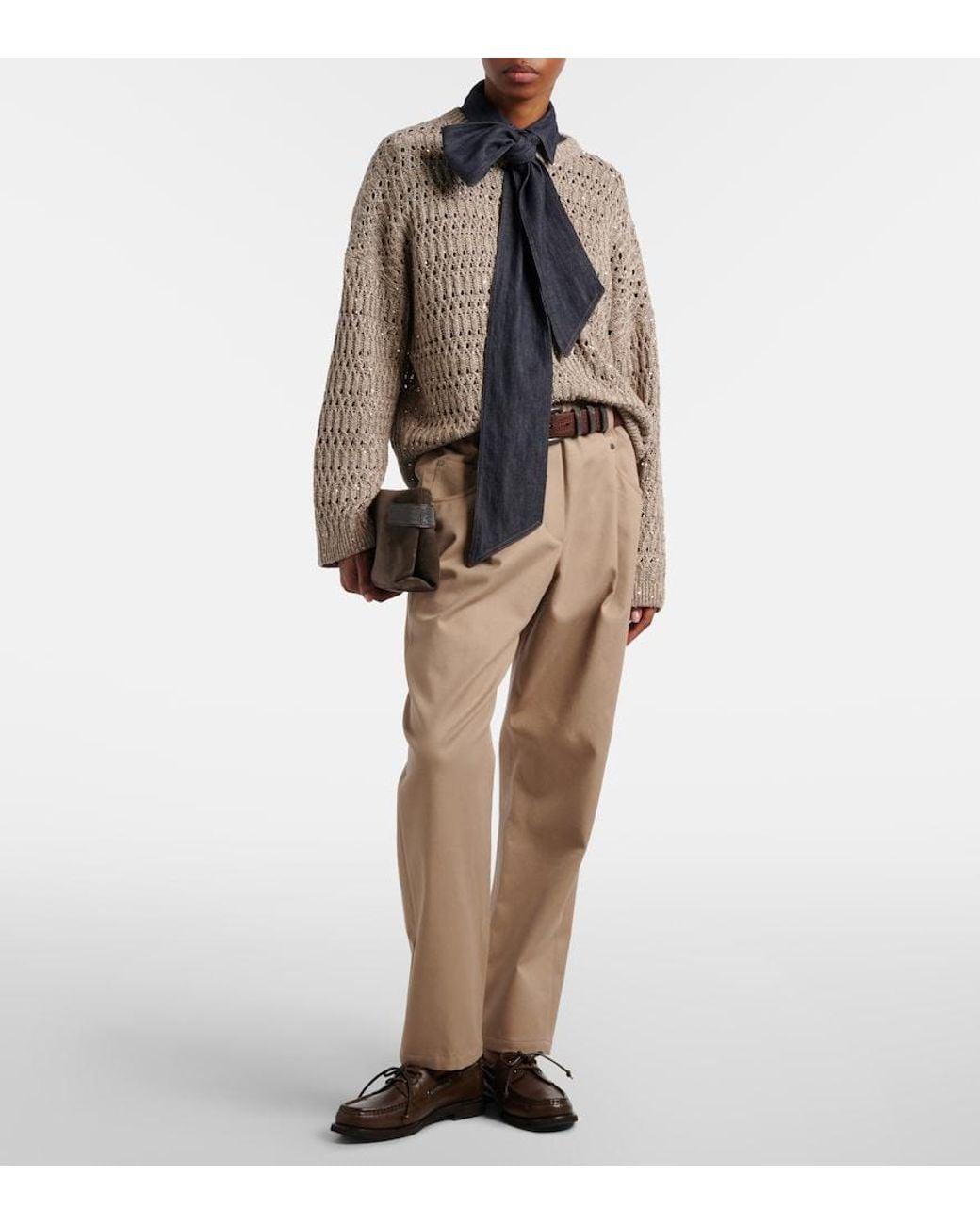 Brunello Cucinelli Natural Cotton-Blend Straight Pants