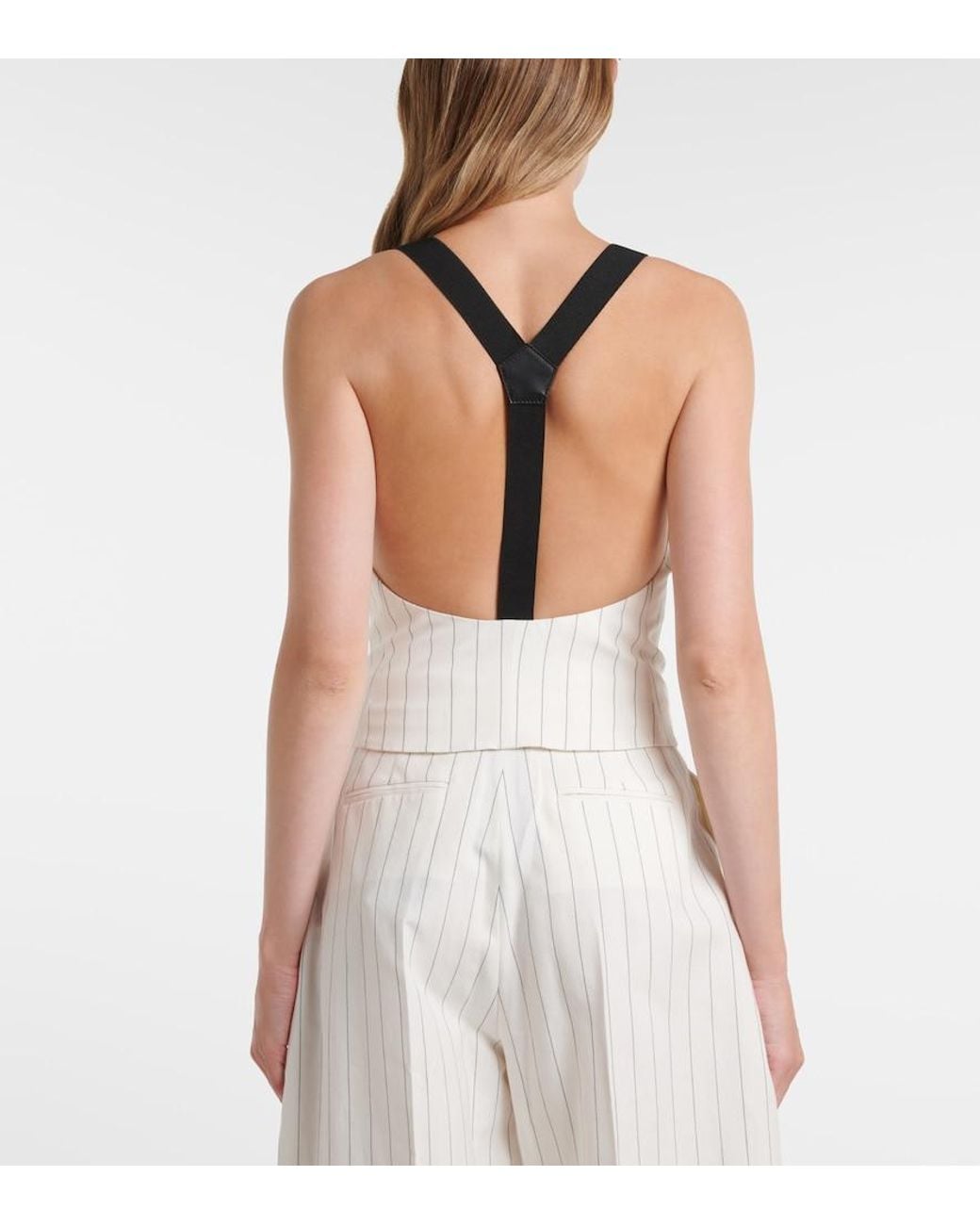Ralph Lauren White Donnella Pinstriped Cotton, Linen And Wool Bustier Top