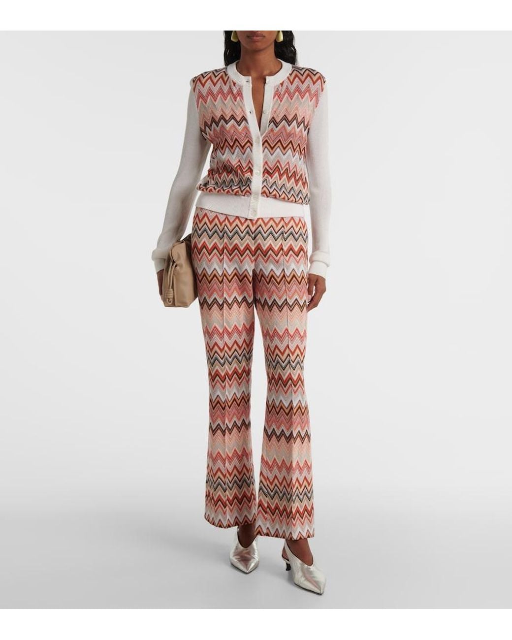 Missoni Pink Zigzag Pattern Cardigan With Round Neckline