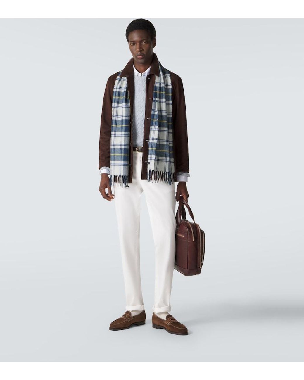 Dunhill Blue Tartan Cashmere Scarf for men